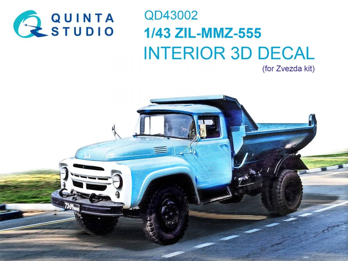 Quinta Studio QD43002 ZIL-MMZ-555 3D-Printed colored Interior on decal paper (Zvezda) 1/43