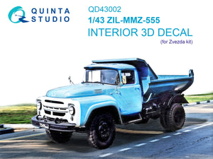 Quinta Studio QD43002 ZIL-MMZ-555 3D-Printed colored Interior on decal paper (Zvezda) 1/43