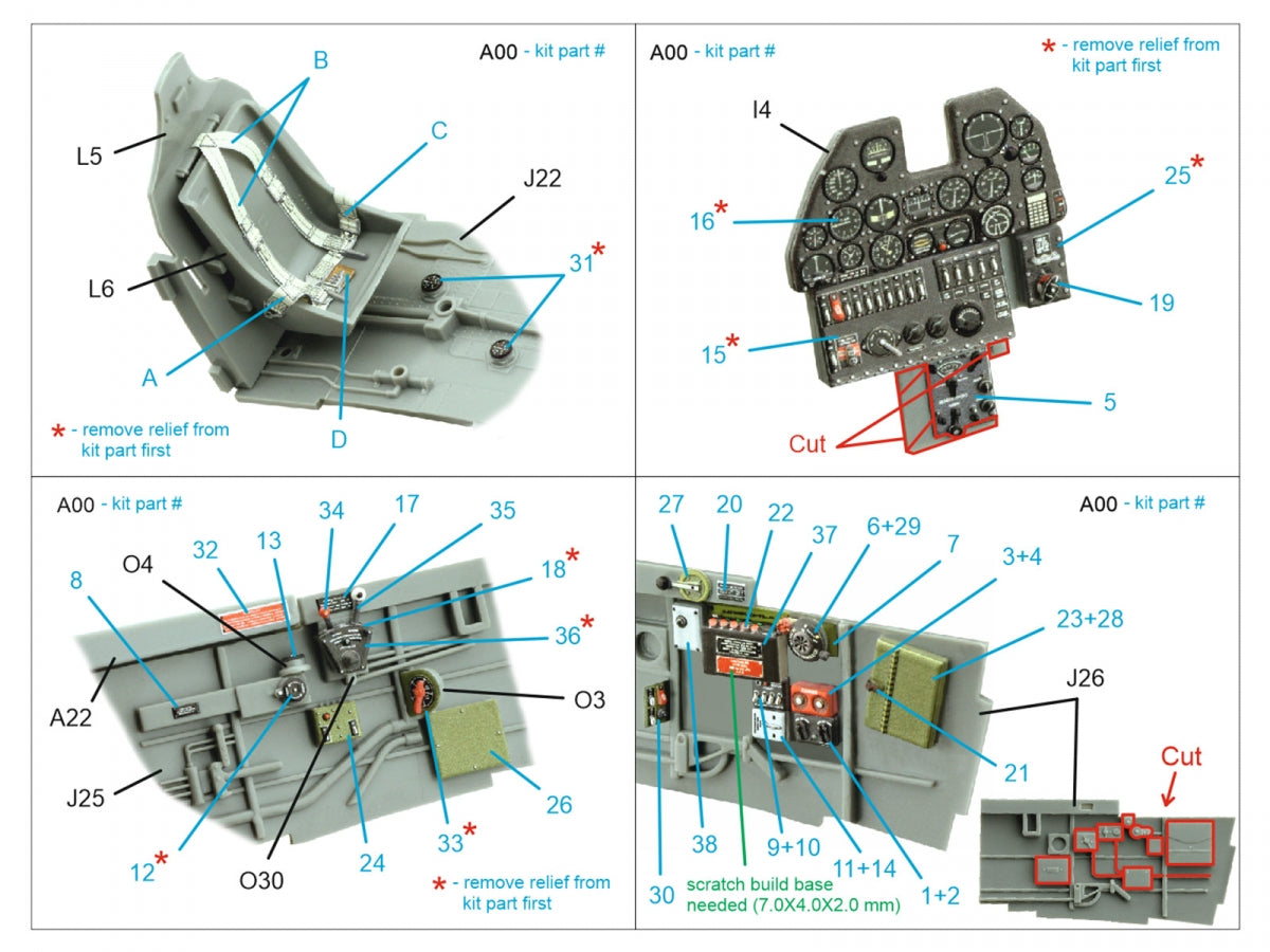 Quinta Studio QD32220 P-40N late 3D-Printed colored Interior on decal paper (Hasegawa/Eduard) 1/32 – obrázek 2