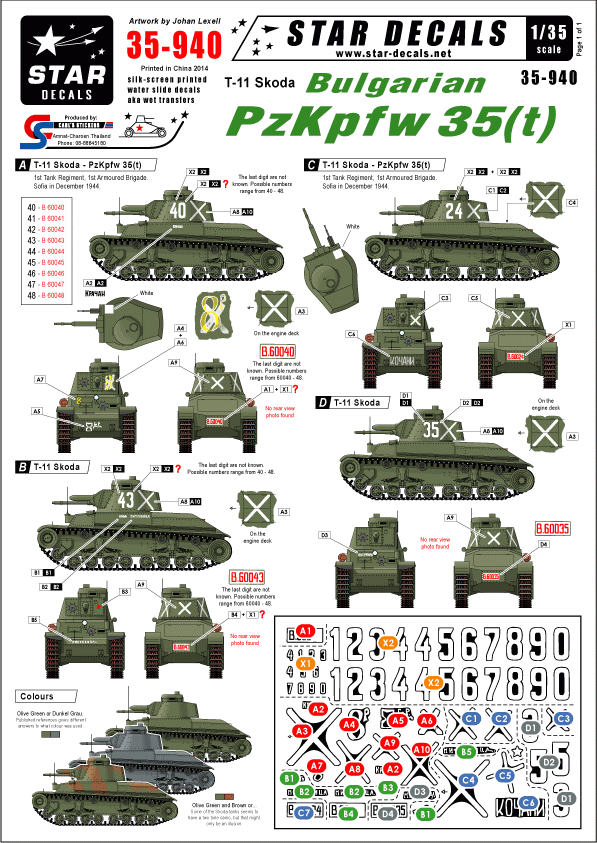 Star Decals 35-940 PzKpfw 35(t) bulgare 1/35