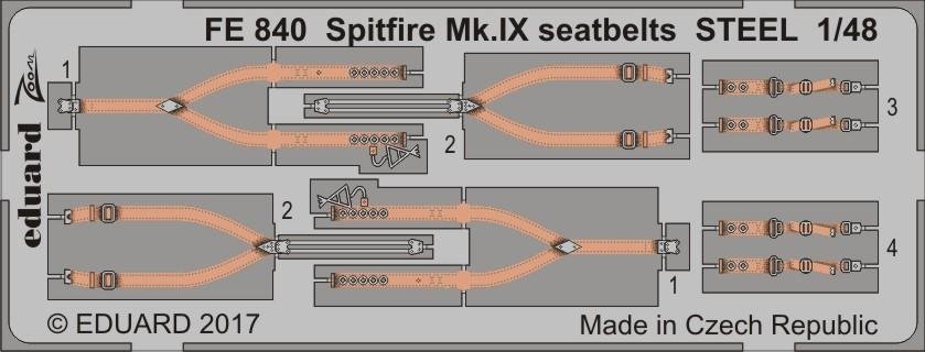 Eduard FE840 Spitfire Mk. IX seatbelts STEEL EDUARD 1/48