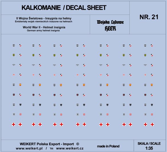 Weikert Decals DEC221 German Helmet Emblems - HEER - vol. 21 1/35