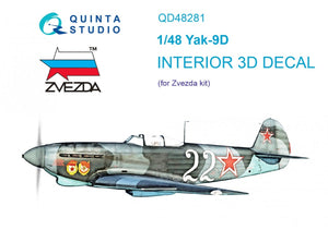 Quinta Studio QD48281 Yak-9D 3D-Printed &amp;amp; colored Interior on decal paper (Zvezda) 1/48