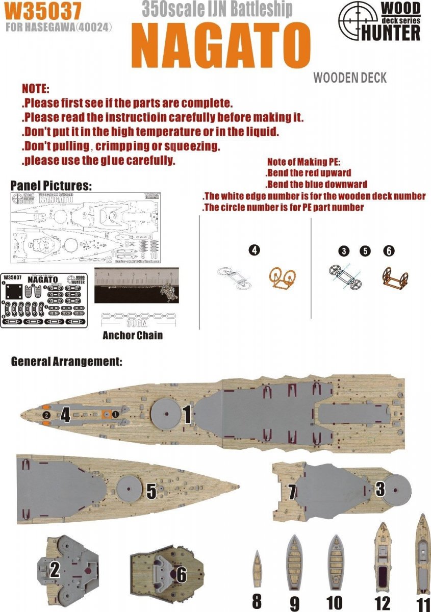 Wood Hunter W35037 Wood deck IJN Nagato for Hasegawa 1/350