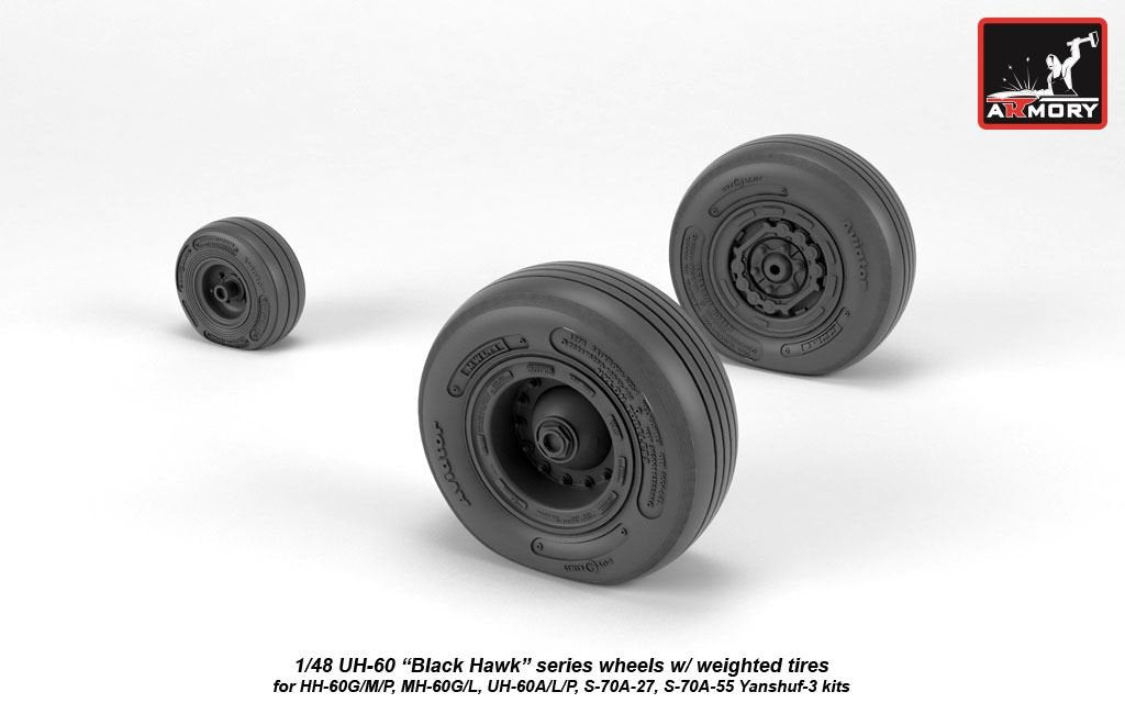 Armory Models AW48329 UH-60 Black Hawk wheels w/ weighted tires 1/48 – image 2