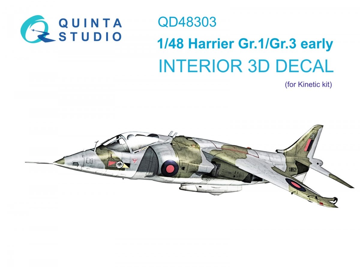 Quinta Studio QD48303 Harrier Gr.1/Gr.3 Early 3D-Printed &amp; colored Interior on decal paper (Kinetic) 1/48