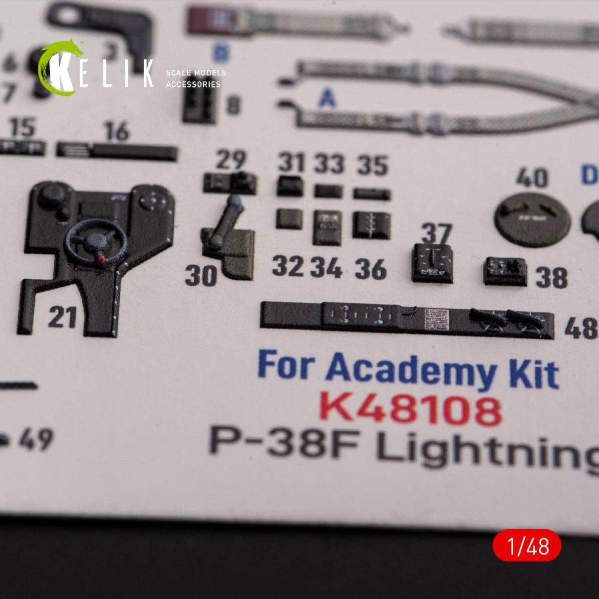 KELIK K48108 P-38F &amp;quot;Lightning&amp;quot; - interior 3D decals for Academy kit 1/48 – obrázek 5