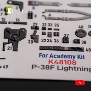KELIK K48108 P-38F &amp;quot;Lightning&amp;quot; - interior 3D decals for Academy kit 1/48 – obrázek 5