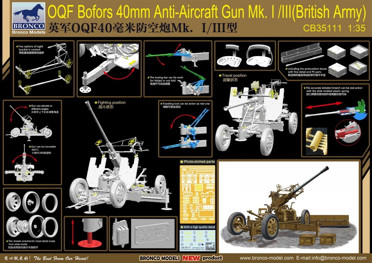 Bronco CB35111 40mm Bofors Anti-aircraft Gun Mk.I/III (British version) (1/35) – Bild 2