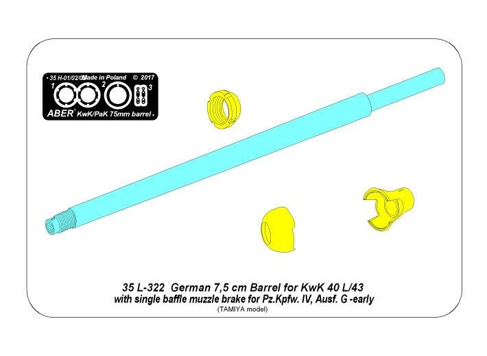 Aber 35L-322 Barrel with single-chamber muzzle brake KwK40L/43 for German Panzer IV Ausf.G tanks - early 1/35 – Bild 4