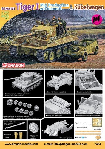Dragon 7434 Tiger I Mid Production avec Zimmerit et Kubelwagen (1/72) – image 2
