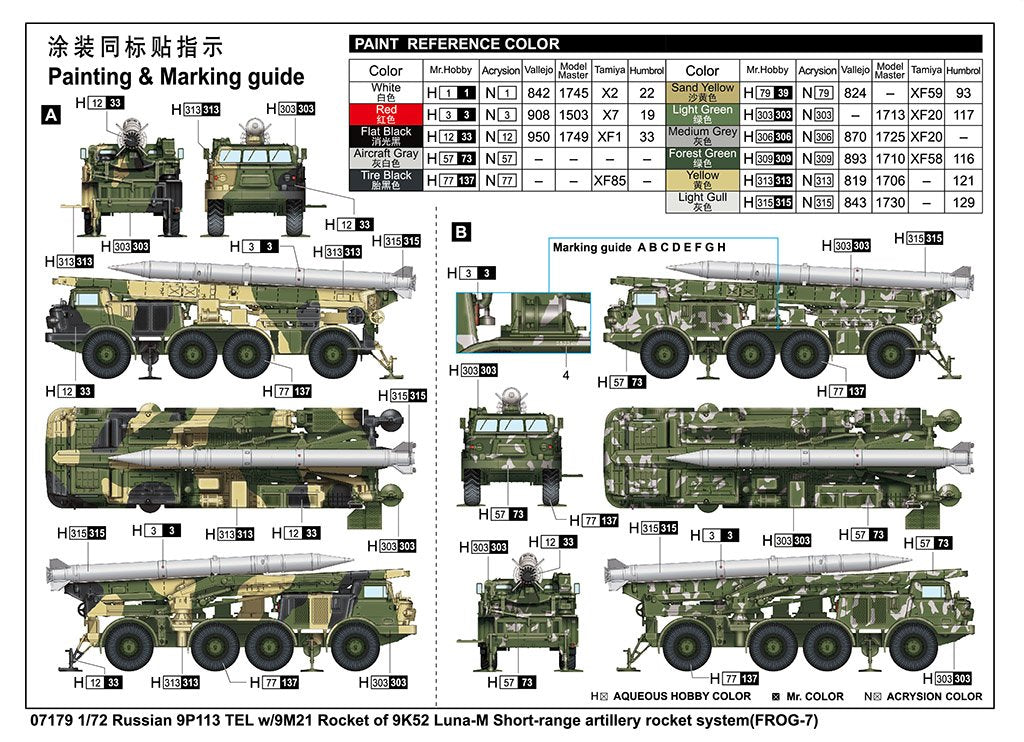 Trumpeter 07179 Lance-roquettes russe 9P113 avec roquette 9M21 et roquette tactique 9K52 Luna-M Frog-7, échelle 1/72  – image 5