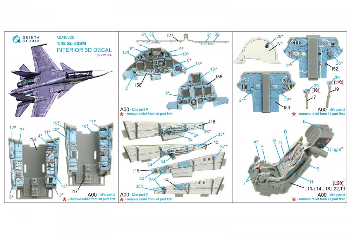 Quinta Studio QD48320 Su-30SM 3D-Printed &amp;amp; colored Interior on decal paper (GWH) 1/48 – immagine 2