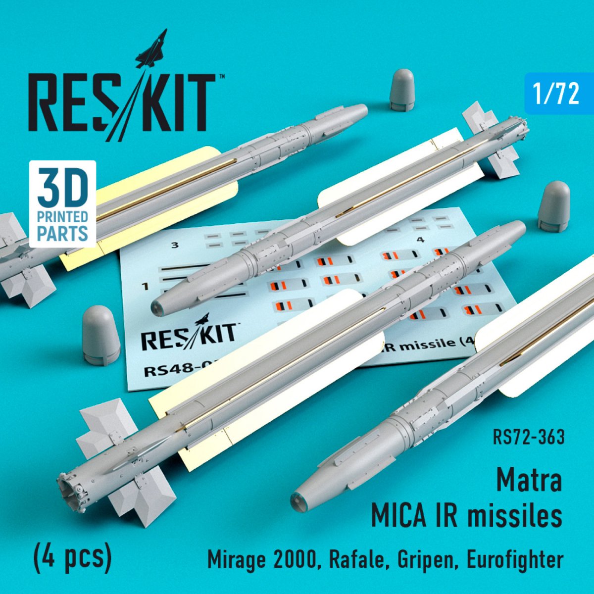 RESKIT RS72-0363 MATRA MICA IR MISSILES (4PCS) 1/72