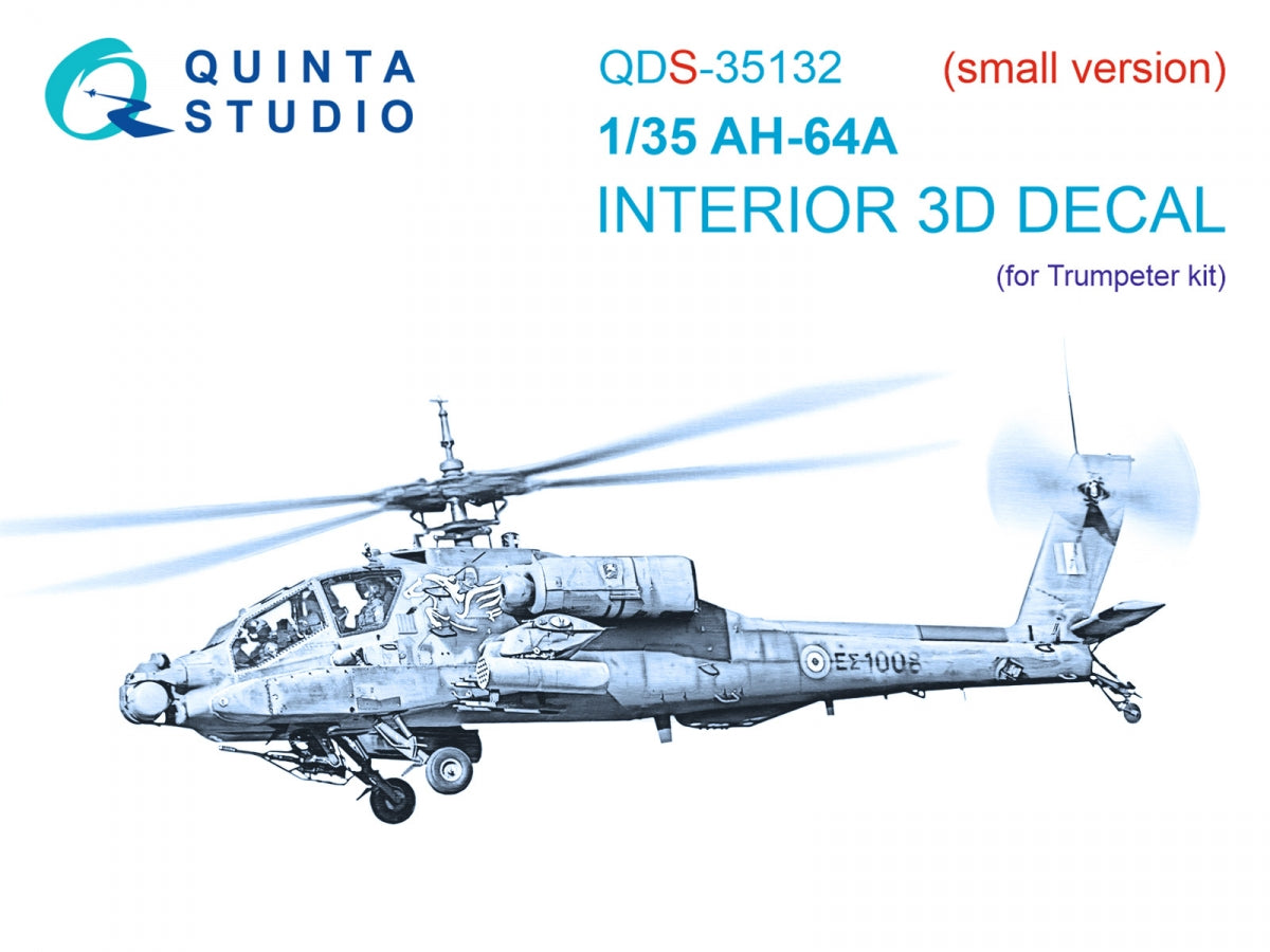Quinta Studio QDS-35132 AH-64A 3D-Printed colored Interior on decal paper (Trumpeter) (Small version) 1/35