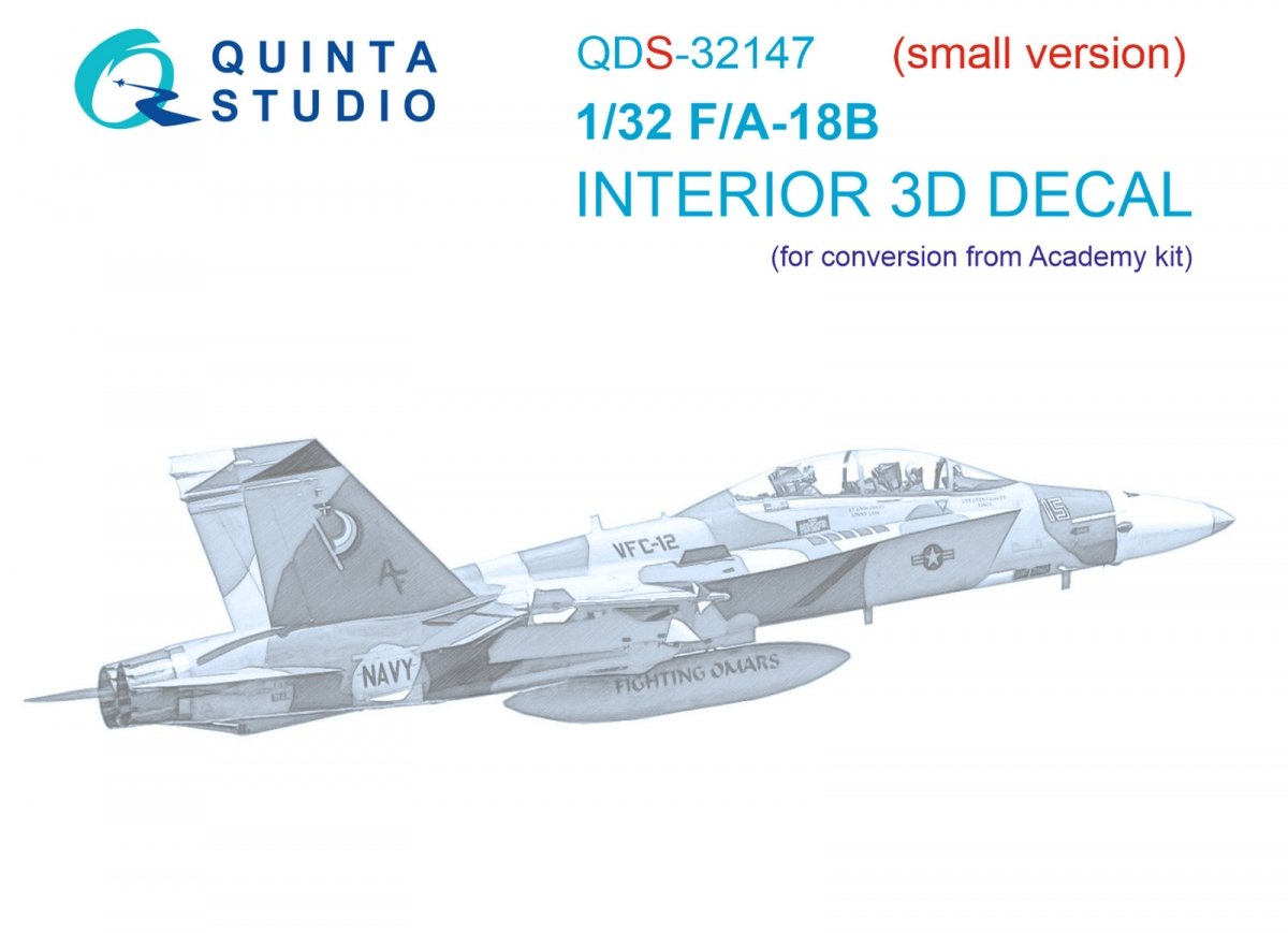 Quinta Studio QDS-32147 F/A-18B Early 3D-Printed &amp;amp; colored Interior on decal paper (Academy) (Small version) 1/32