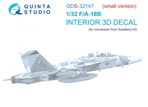 Quinta Studio QDS-32147 F/A-18B Early 3D-Printed &amp;amp; colored Interior on decal paper (Academy) (Small version) 1/32