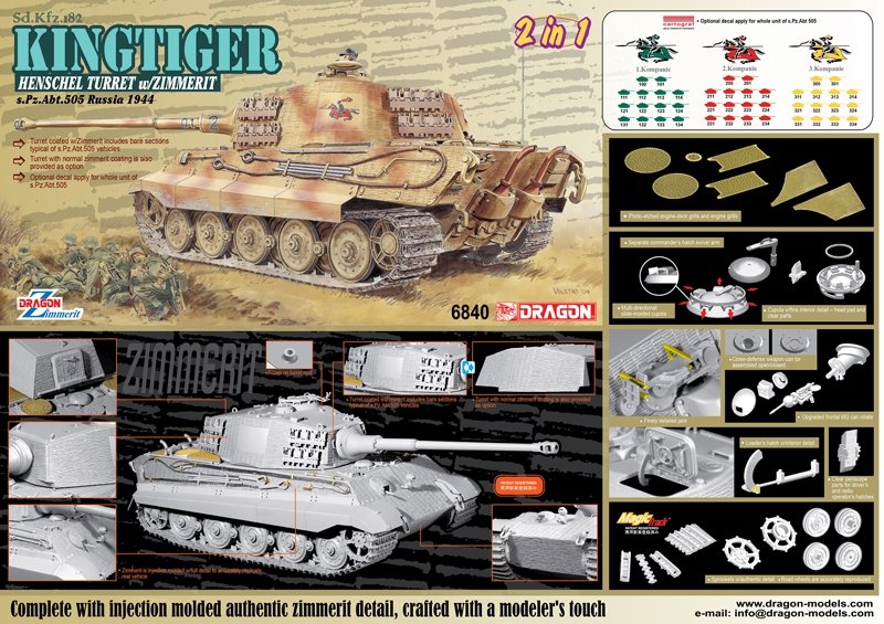 Dragon 6840 Sd.Kfz.182 Kingtiger Henschel Production w/Zimmerit s.Pz.Abt.505 Russia 1944 1/35 – image 4