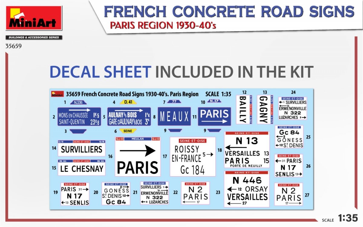 MiniArt 35659 FRENCH CONCRETE ROAD SIGNS. PARIS REGION 1930-40&amp;#39;s 1/35 – imagen 2
