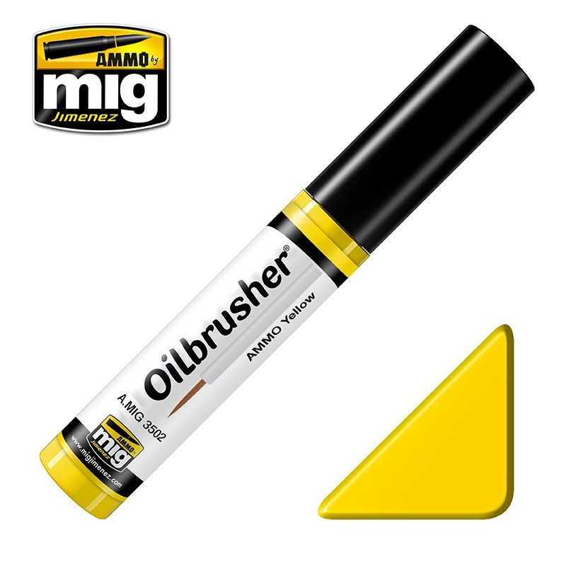 AMMO of Mig Jimenez 3502 Oilbrusher AMMO YELLOW - oil paint with a brush