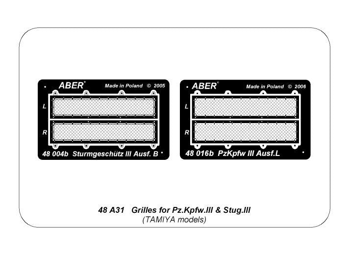Aber 48A31 Grilles for Pz.Kpfw. III &amp;amp; Stug III Fit to Tamiya models: 32540; 32524; 32525; 32543; 1/48 – Bild 4