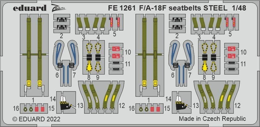 Ceintures de sécurité Eduard FE1261 F/A-18F, acier, Hobby Boss, échelle 1/48