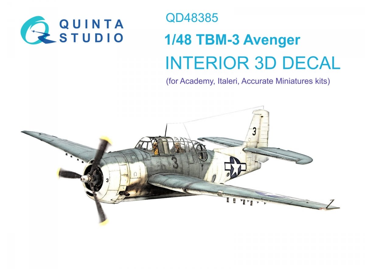 Quinta Studio QD48385 TBM-3 Avenger 3D-Printed &amp; colored Interior on decal paper (Accurate miniatures/Academy) 1/48