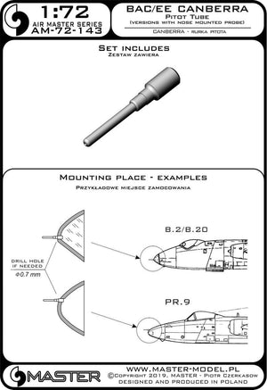 Master AM-72-143 BAC/EE Canberra - Pitot Tube (used on nose-mounted pitot versions) 1/72 – image 3