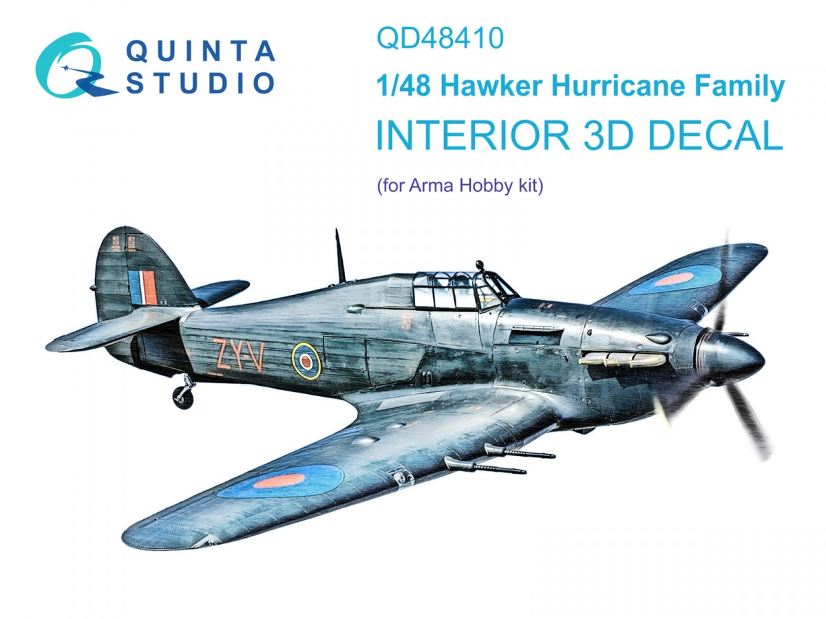 Quinta Studio QD48410 Hurricane family 3D-Printed &amp; colored Interior on decal paper (Arma Hobby) 1/48