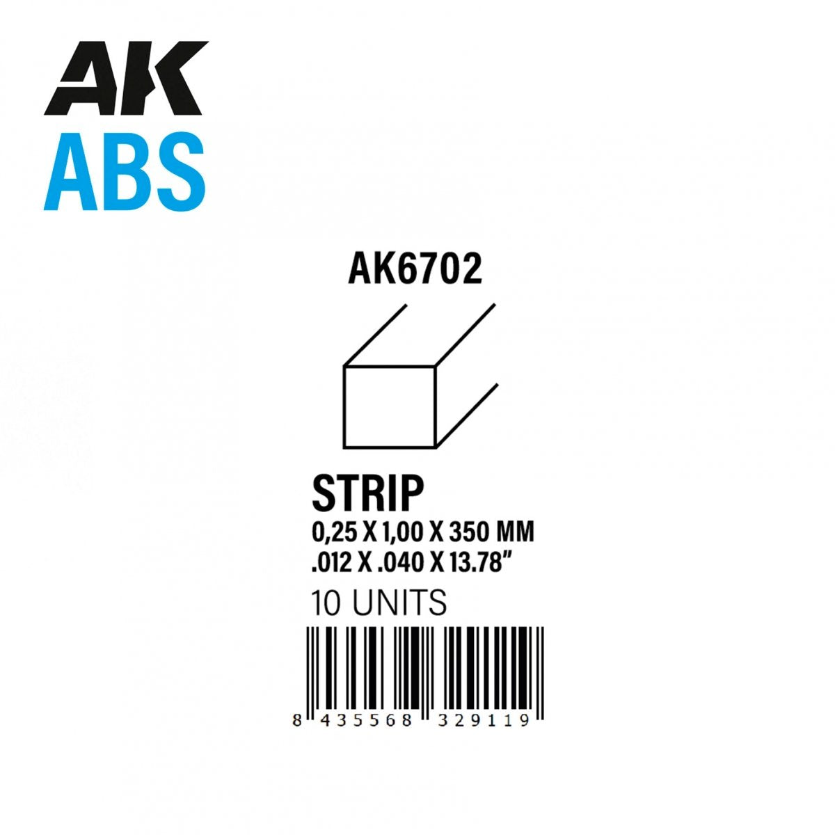 AK Interactive AK6702 STRIPS 0.25 X 1.00 X 350MM – ABS STRIP – 10 UNITS PER BAG – zdjęcie 2