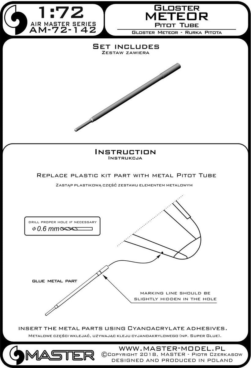 Master AM-72-142 Gloster Meteor - Pitot tube 1/72 – immagine 3