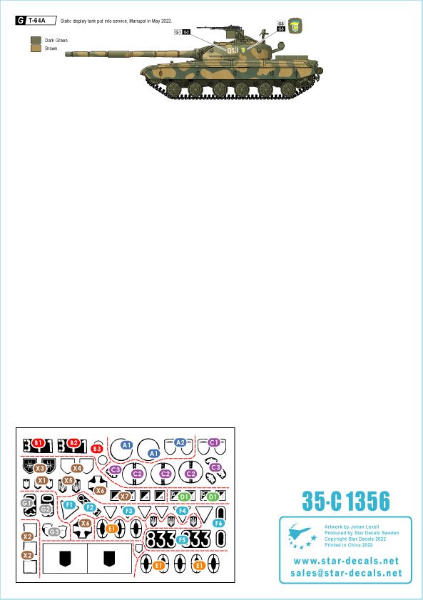 Star Decals 35-C1356 War in Ukraine #4 Ukrainian T-64 mix in 2022 war. T-64A, T-64B, T-64BV and T-64BM &amp;#39;Bulat&amp;#39;. Plus generic insignias 1/35 – image 2
