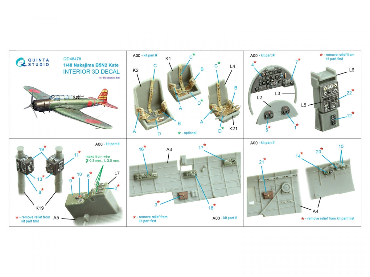 Quinta Studio QD48478 Nakajima B5N2 Kate 3D-Printed colored Interior on decal paper (Hasegawa) 1/48 – obrázek 2