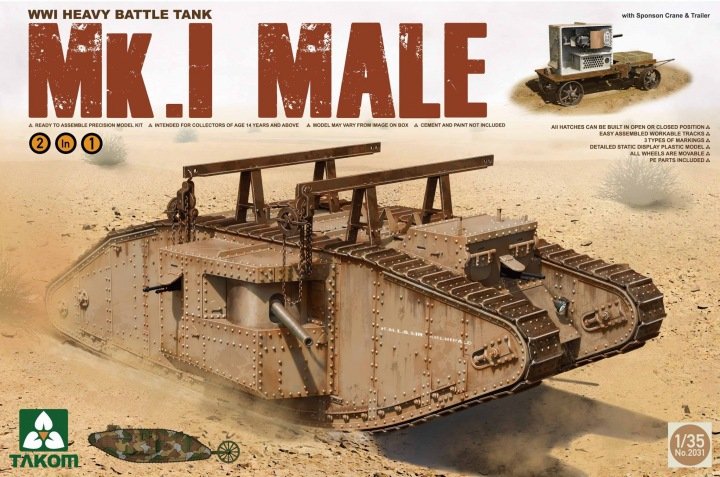 Takom 2031 Char de combat lourd Mk.I mâle de la Première Guerre mondiale avec remorque à grue latérale