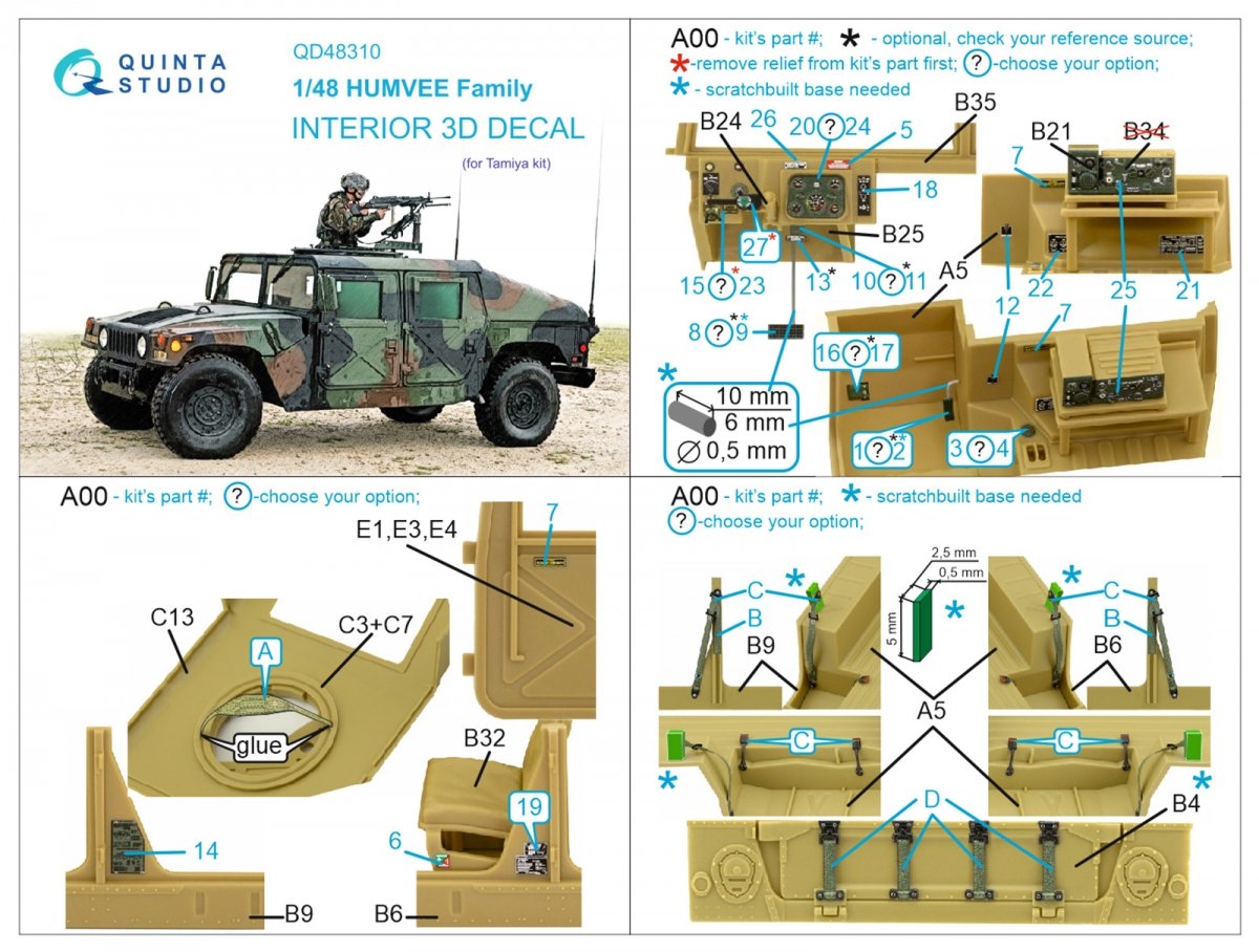 Quinta Studio QD48310 HUMVEE family 3D-Printed &amp;amp; colored Interior on decal paper (Tamiya) 1/48 – imagen 7