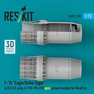 RESKIT RSU72-0299 F‑15 "Eagle/Strike Eagle" (A, B, C, D, E early, J) F100-PW-220 open exhaust nozzles for Revell kit (3D Printed) 1/72
