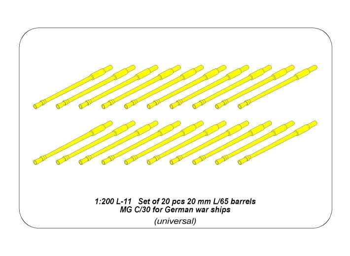 Aber 200L-11 Set of 20 barrels 20 mm L/65 MG C/30 for German ships 1/200 – Bild 4