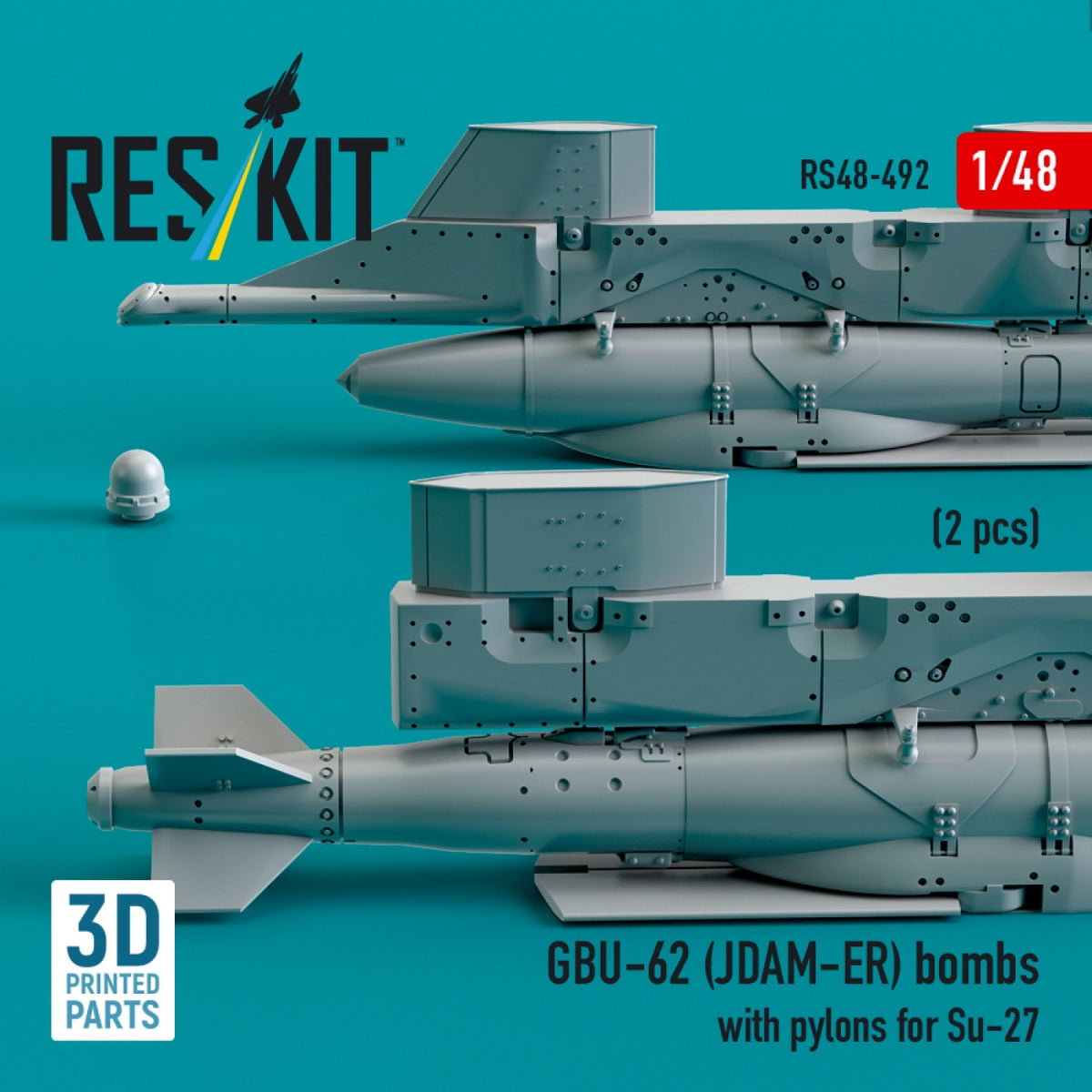 RESKIT RS48-0492 GBU-62 (JDAM-ER) bombs with pylons for Su-27 &amp;quot;Flanker&amp;quot; (2 pcs) (3D Printed) 1/48 – obrázek 3