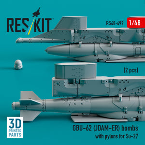 RESKIT RS48-0492 GBU-62 (JDAM-ER) bombs with pylons for Su-27 &amp;quot;Flanker&amp;quot; (2 pcs) (3D Printed) 1/48 – obrázek 3