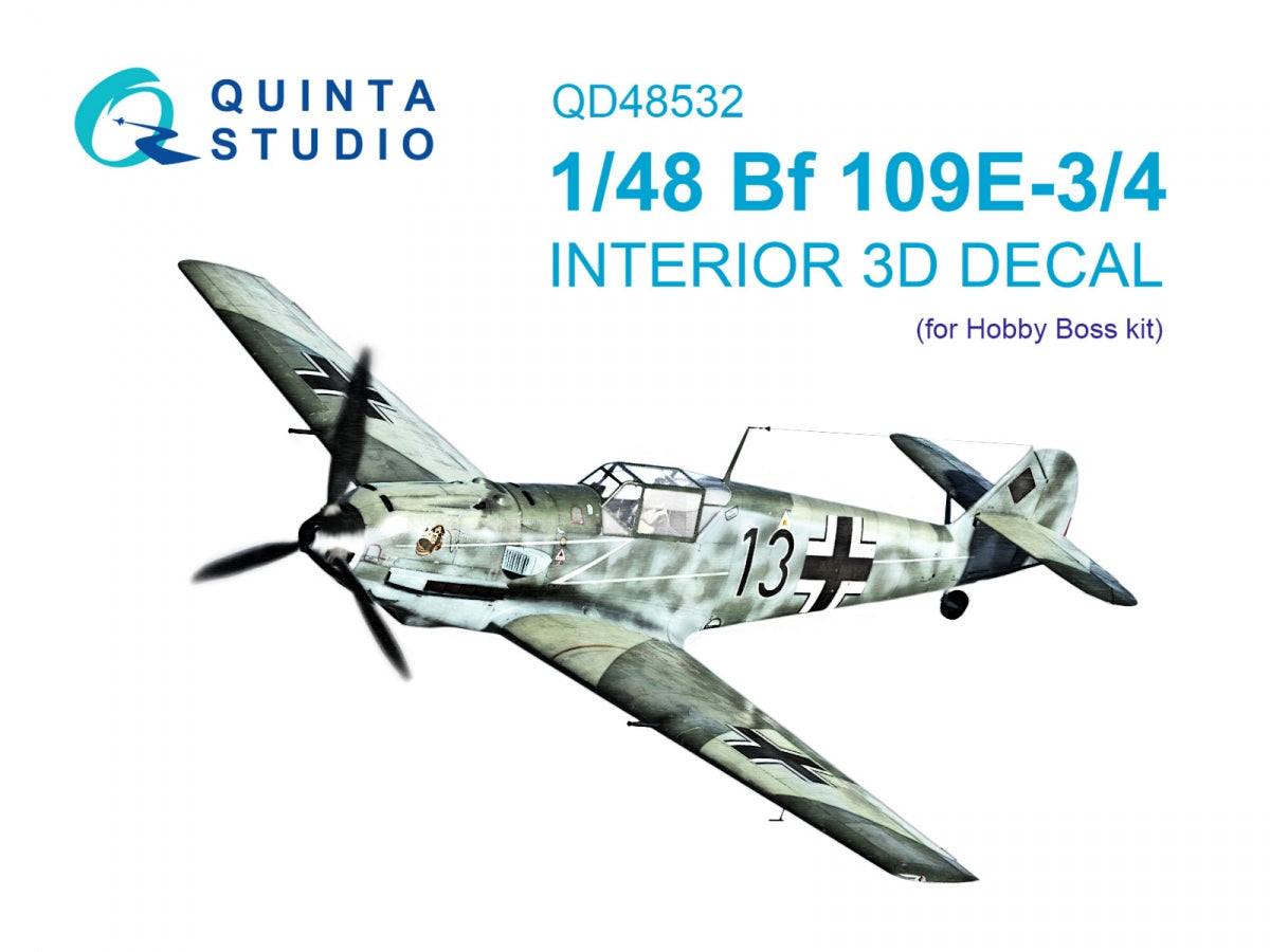 Quinta Studio QD48532 Bf 109E-3/4 3D-Printed &amp; colored Interior on decal paper (HobbyBoss) 1/48