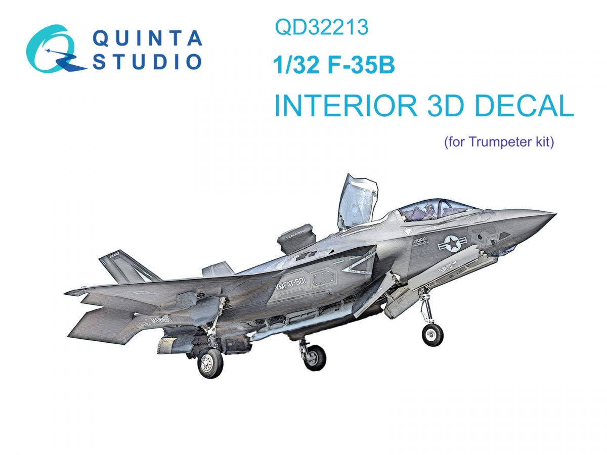 Quinta Studio QD32213 F-35B 3D-Printed &amp; colored Interior on decal paper (Trumpeter) 1/32