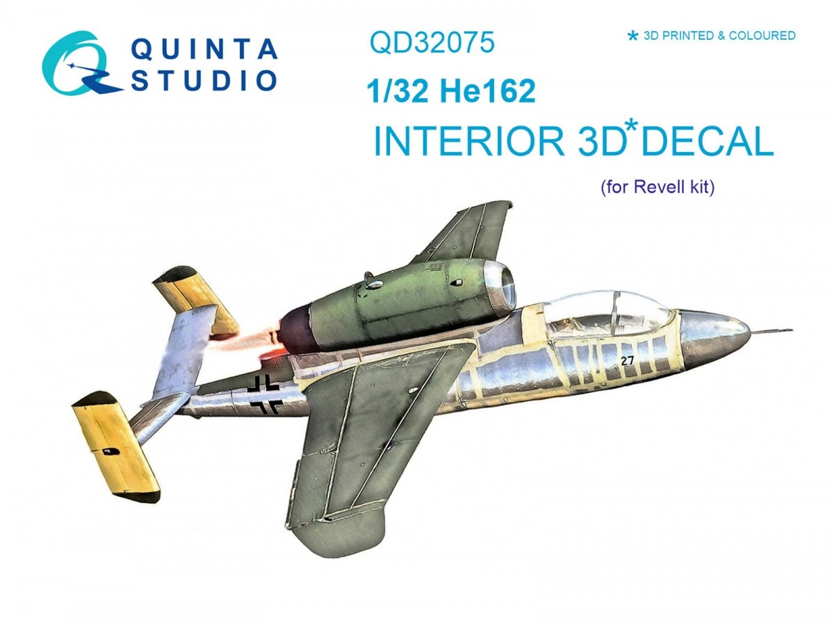 Quinta Studio QD32075 He 162 3D-Printed &amp;amp; colored Interior on decal paper (for Revell kit) 1/32