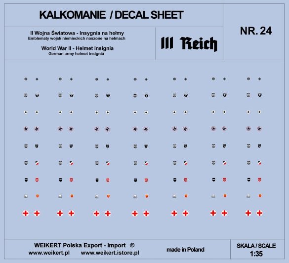 Weikert Decals DEC224 Emblèmes de casque allemand - III REICH - vol. 24 1/35