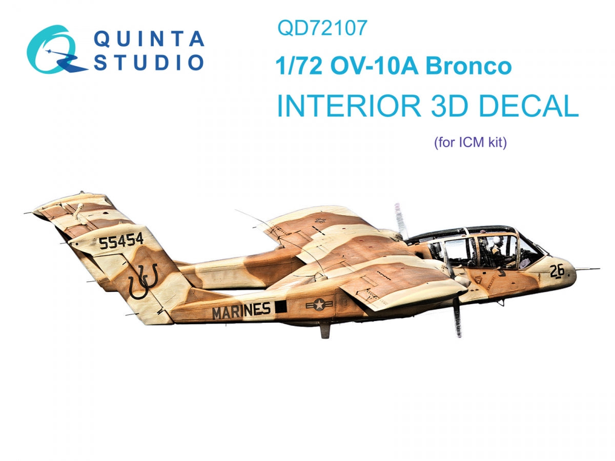 Quinta Studio QD72107 OV-10A Bronco 3D-Printed &amp;amp; colored Interior on decal paper (ICM) 1/72