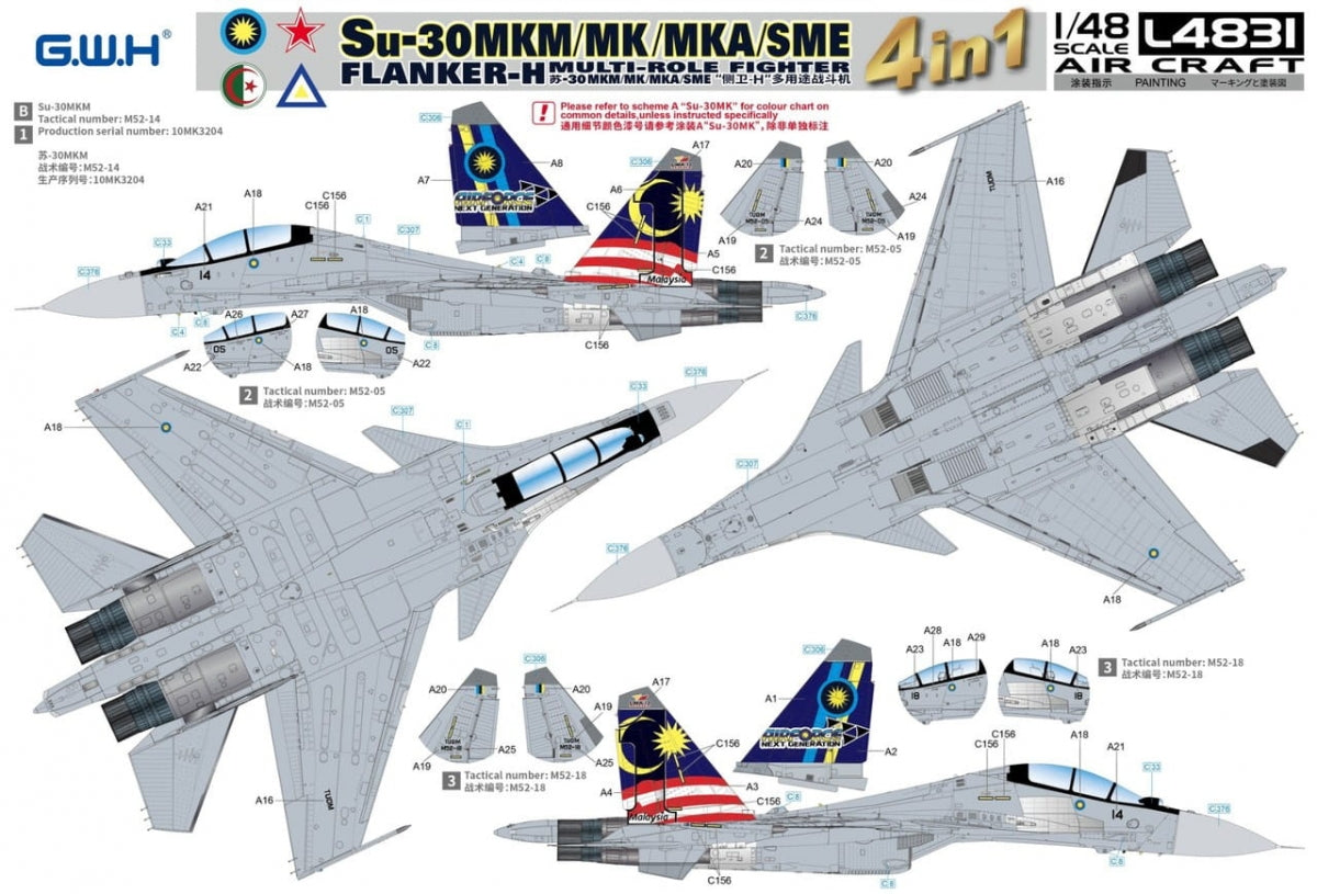 Great Wall Hobby L4831 Su-30 MKM / MK / MKA / SME &amp;#39;Flanker H&amp;#39; Multirole Fighter 4 In 1 1/48 – Bild 4