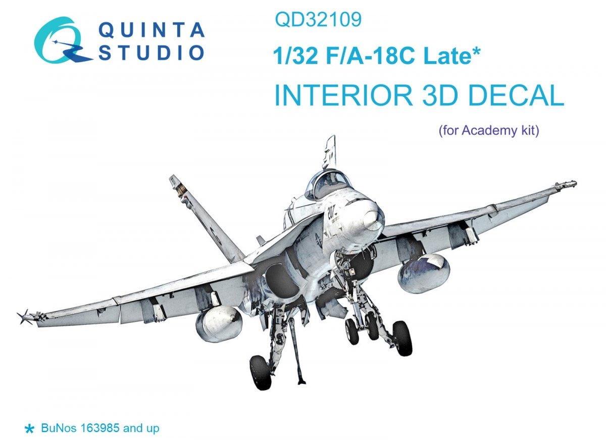 Quinta Studio QD32109 F/A-18C Late 3D-Printed &amp;amp; colored Interior on decal paper (Academy) 1/32