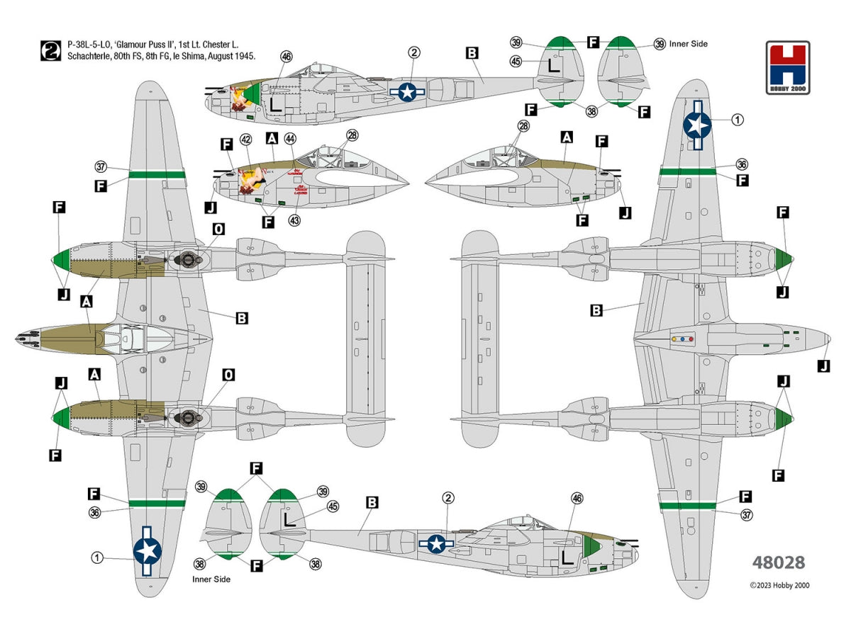 Hobby 2000 48028 P-38L Lightning 80th Fighter Squadron (ACADEMY+ CARTOGRAF + MASKS) 1/48 – image 2