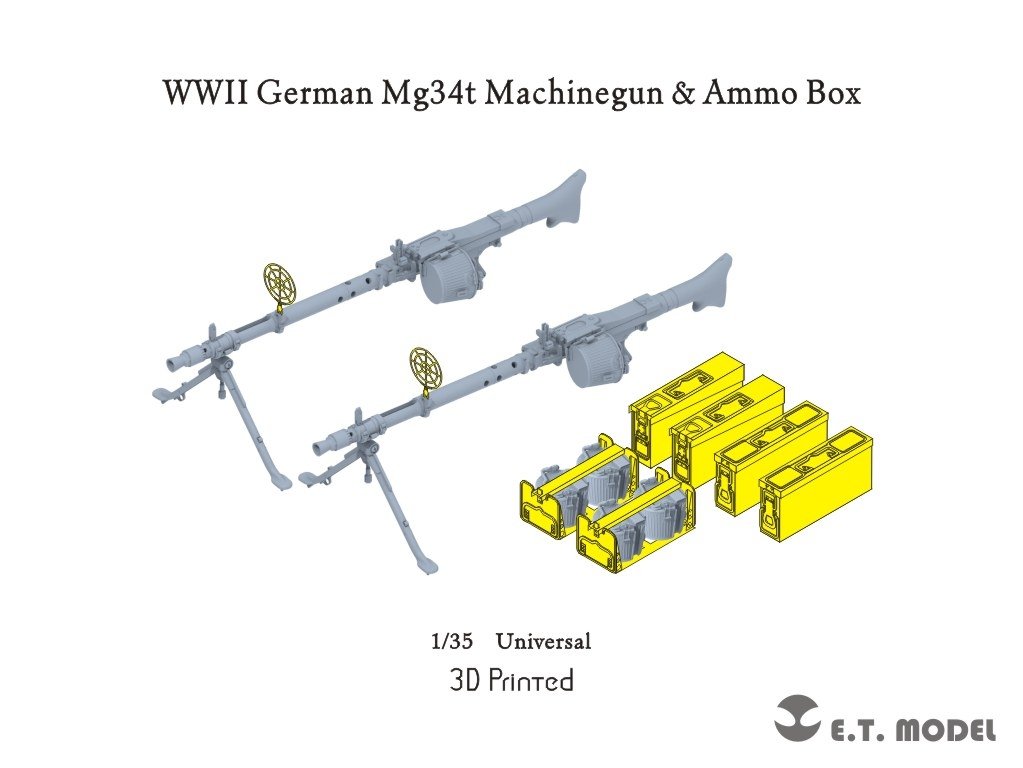 ET Model P35-215 WWII German Mg34t Machinegun &amp; Ammo Box 1/35
