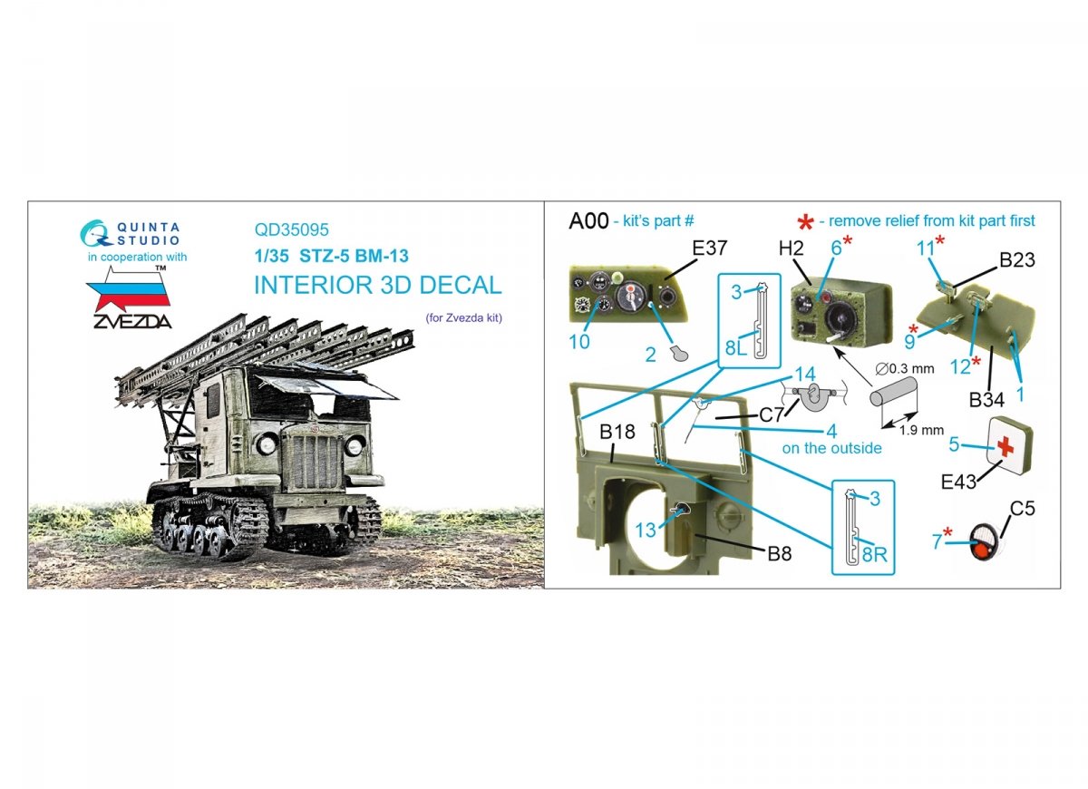 Quinta Studio QD35095 STZ-5 BM-13 3D-Printed &amp;amp; colored Interior on decal paper (Zvezda) 1/35 – Bild 2