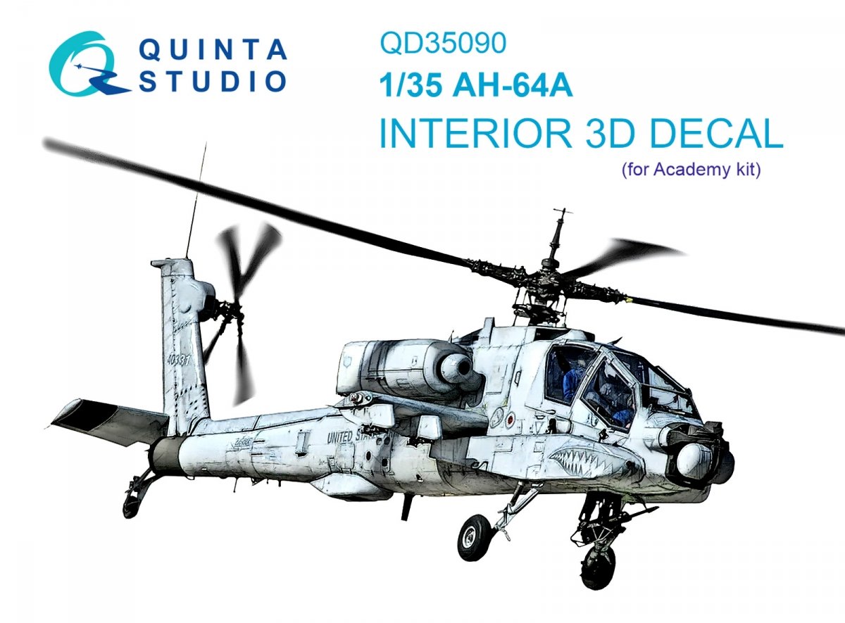 Quinta Studio QD35090 AH-64A 3D-Printed &amp; colored Interior on decal paper (Academy) 1/35